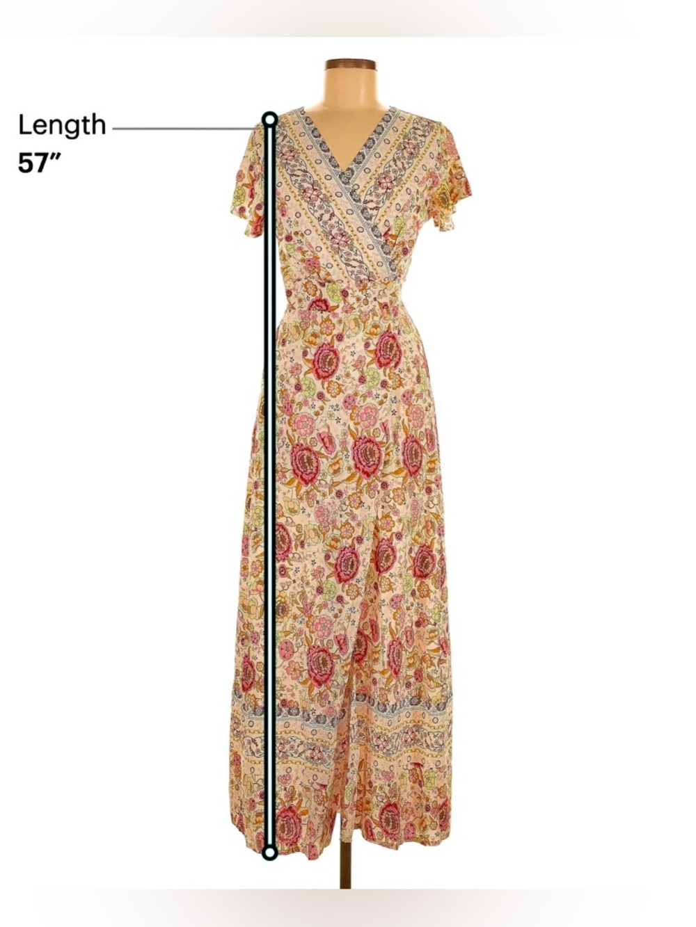 PRETTYGARDEN-Size M-Floral,Paisley, Wrap, 100% Cotton Maxi Dress - Picture 3 of 6